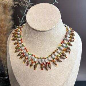 Tribal Beaded Choker Necklace | Statement Colorful Fringe | Boho Festival
